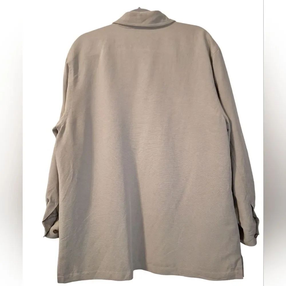 TravelSmith womens 100% silk shirt jacket blazer shaket khaki tan size XL - Picture 3 of 6